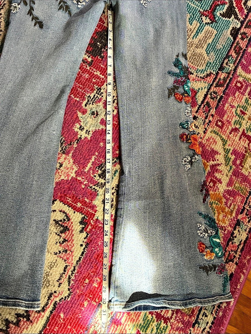 Driftwood x Free People Farrah Fall Flowers Embroidered Flare Jeans 29 - Picture 8 of 9